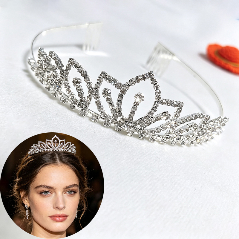 Women Accessories For Wedding - Warna Perak Berkilau Berlian Imitasi Mahkota