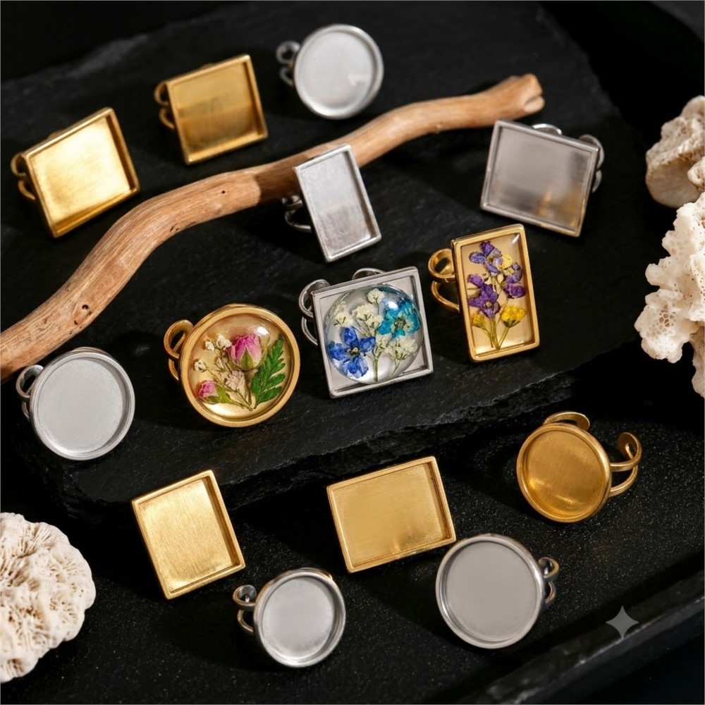 Ring Set Adjustable - 2pcs Cincin Baja Anti Karat Persegi