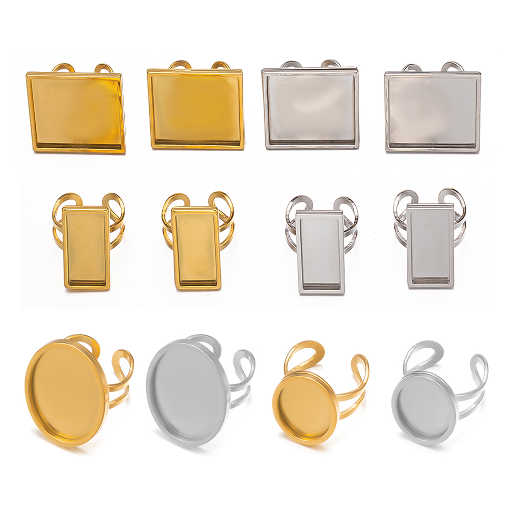 Ring Set Adjustable - 4 Buah Bezel Baki Cabochon Bulat