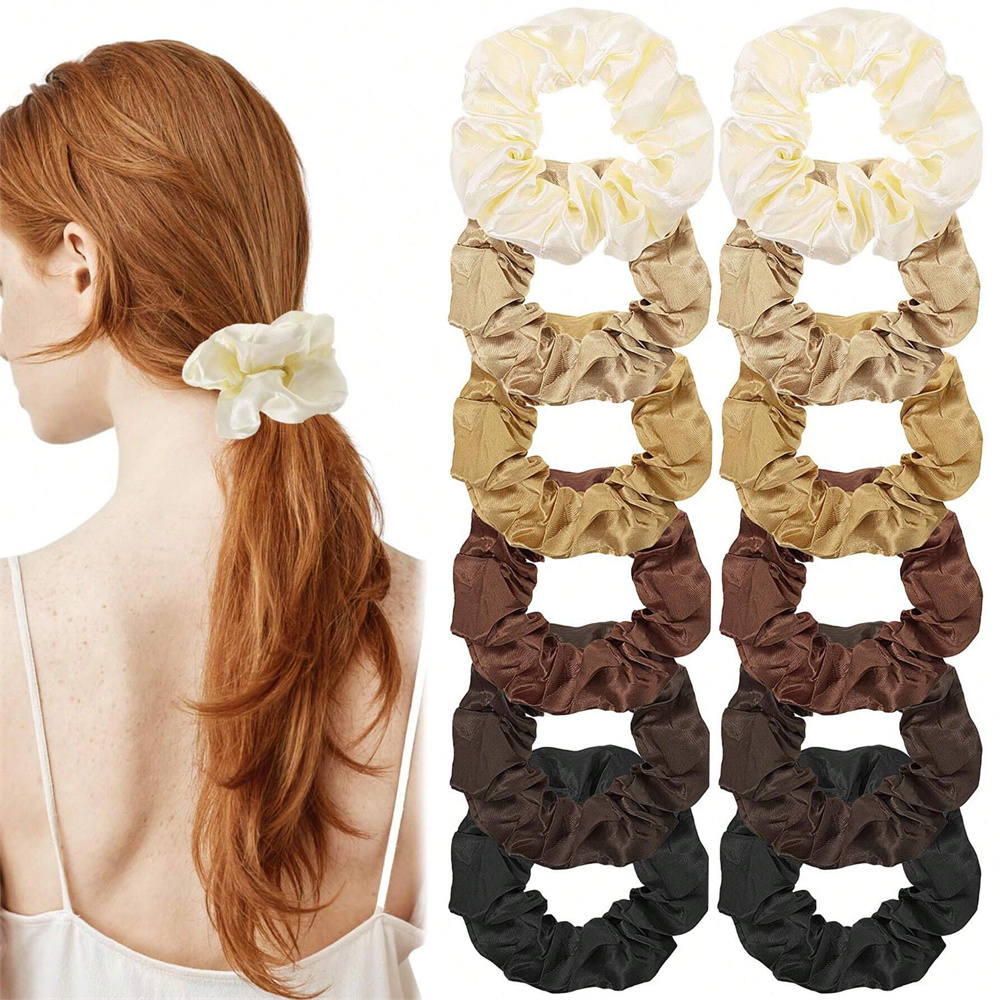 12 Buah/Set Ikat Rambut Warna  - Scrunchie Satin Set ulasan dan harga